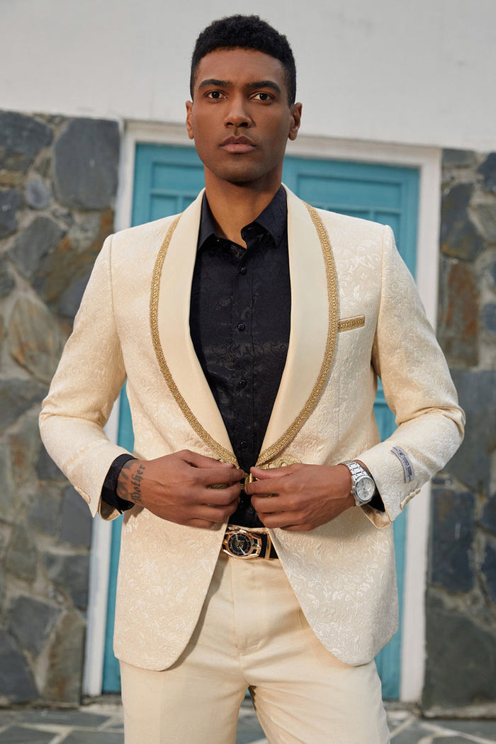 Elevate Your Prom and Wedding Style: Stacy Adams Ivory & Gold Paisley Tuxedo Jacket