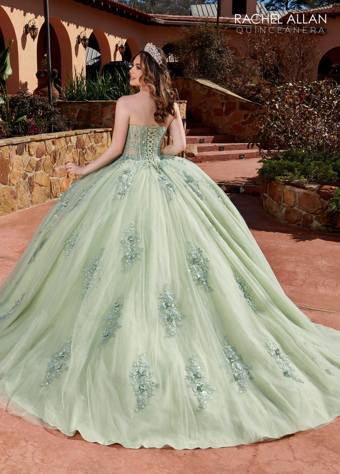 Rachel Allan RQ2171 Feather Long Sleeve Quinceanera Dress