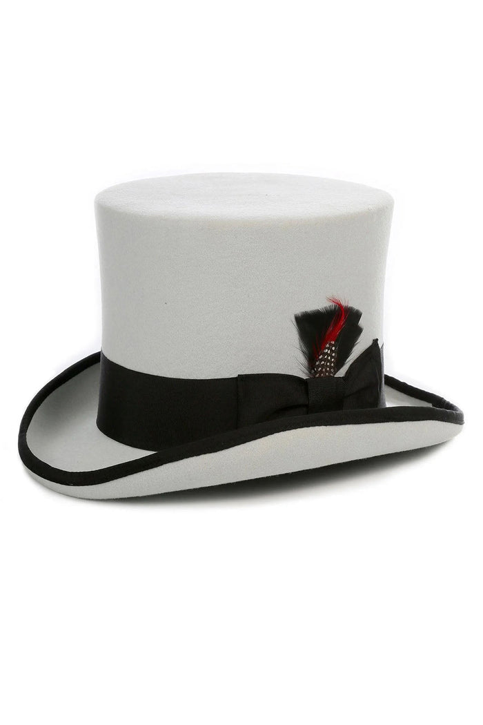 Light Grey & Black Premium Wool Top Hat by Ferrecciin