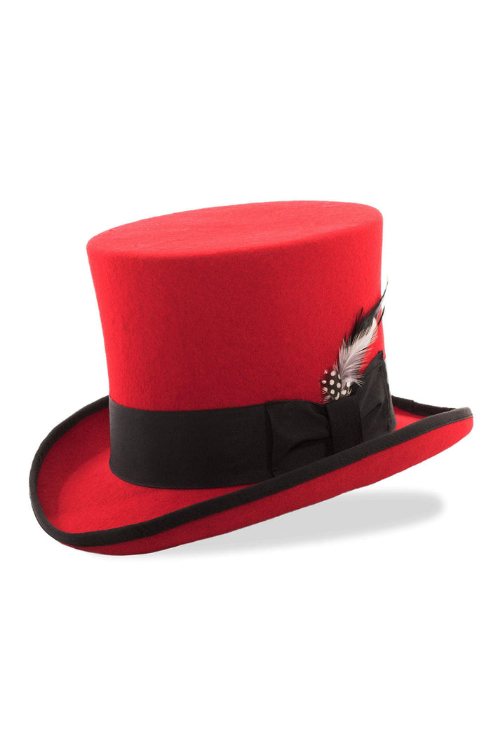 Red and Black Premium Wool Top Hat by Ferrecci