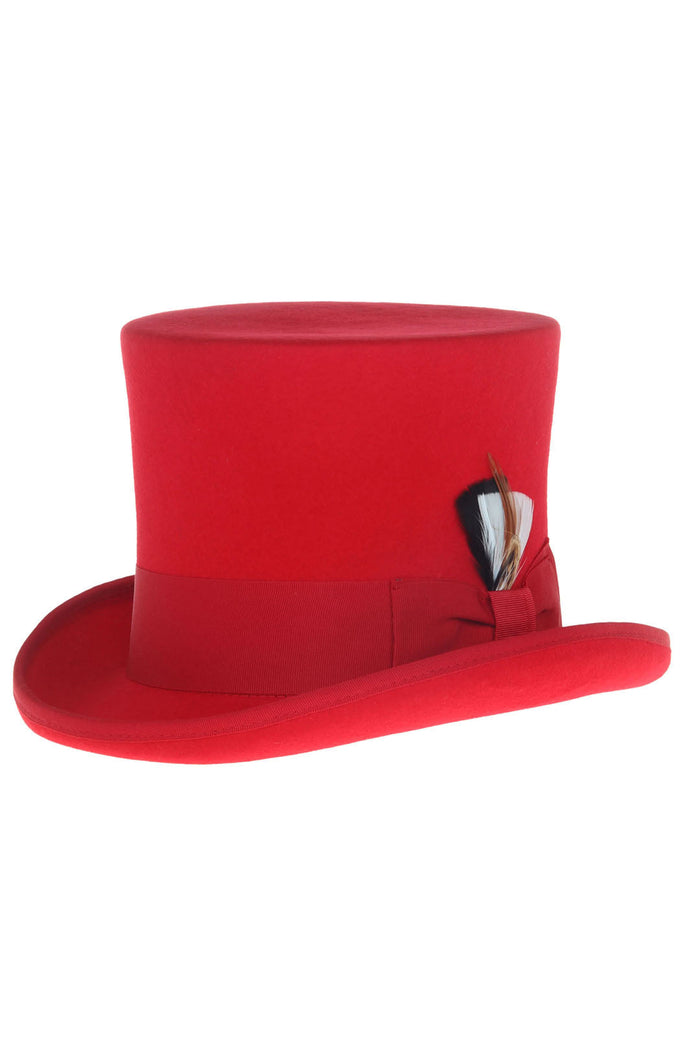 Red Premium Wool Top Hat by Ferrecci
