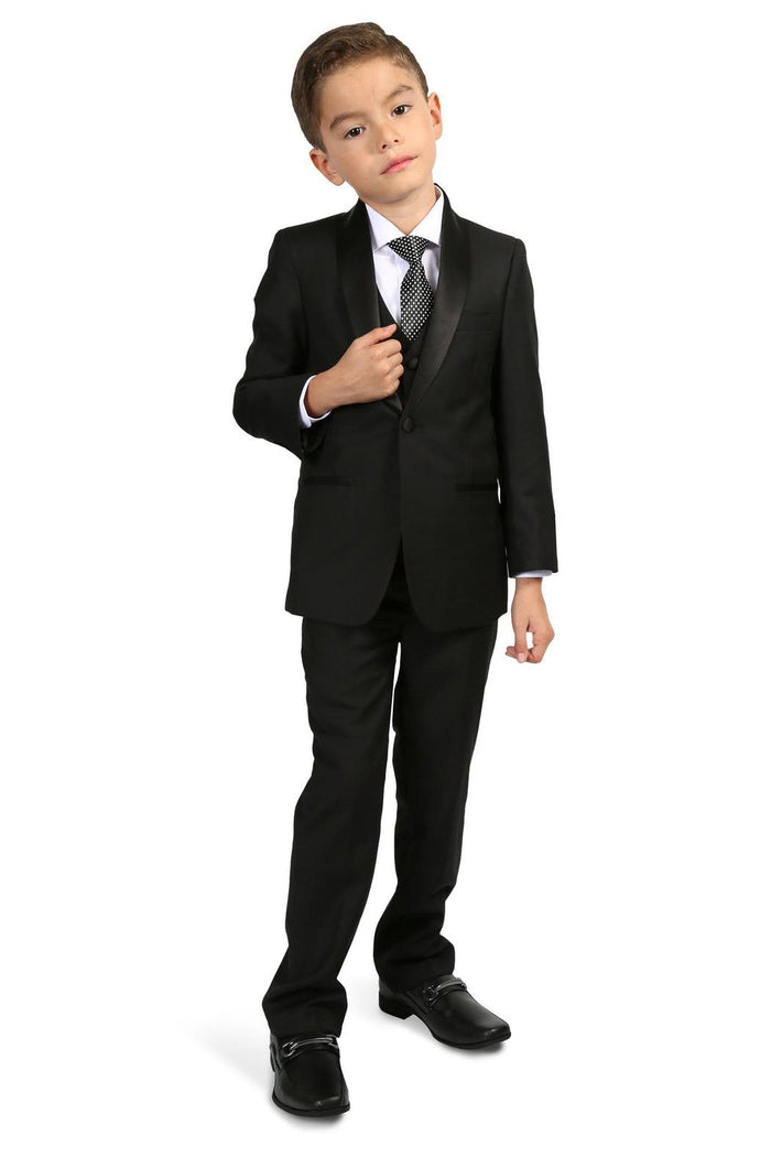 Reno JR Kids Black Tuxedo 5-Piece Set by Ferrecci