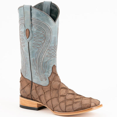 Ferrini Bronco Men's Print Pirarucu Fish Boots Handcrafted Brown 4339310 Ferrini USA