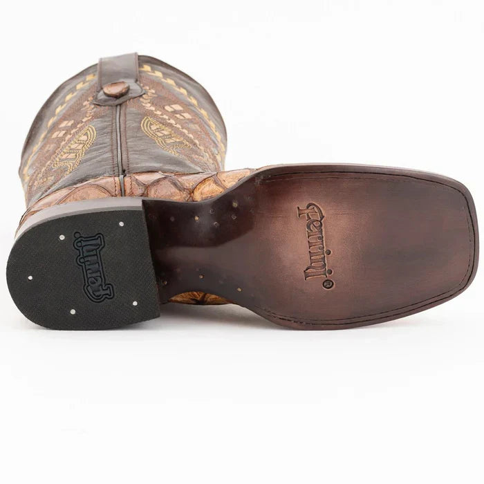 Ferrini Bronco Men's Print Pirarucu Fish Boots Handcrafted Cognac 4339361