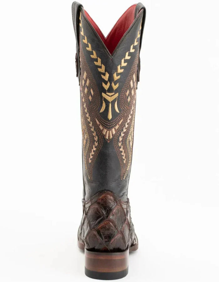 Ferrini Women's Bronco Square Toe Boots Pirarucu Fish Print - Chocolate Ferrini USA