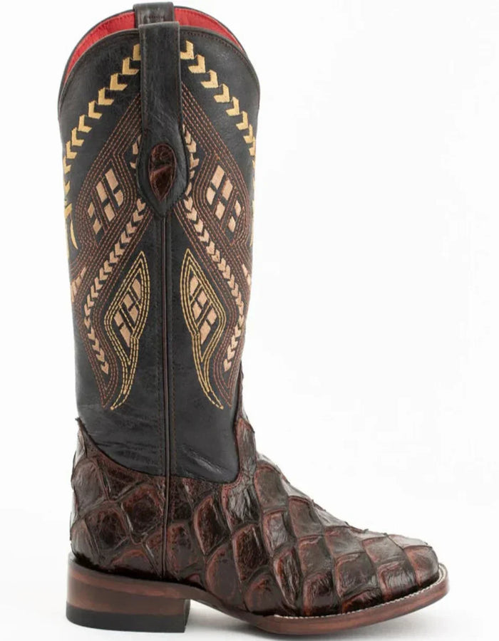 Ferrini Women's Bronco Square Toe Boots Pirarucu Fish Print - Chocolate Ferrini USA