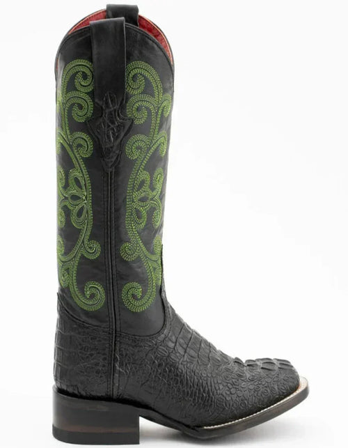 Ferrini Women's Stampede Square Toe Boots Crocodile Print - Black Boots Ferrini USA