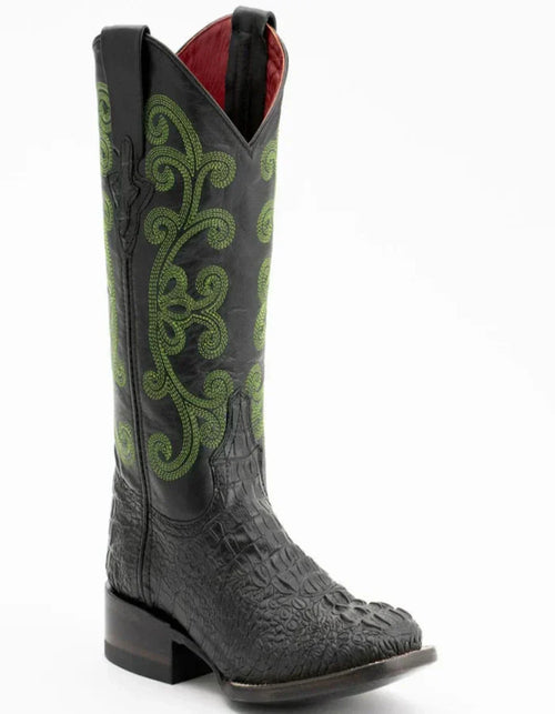 Ferrini Women's Stampede Square Toe Boots Crocodile Print - Black Boots Ferrini USA