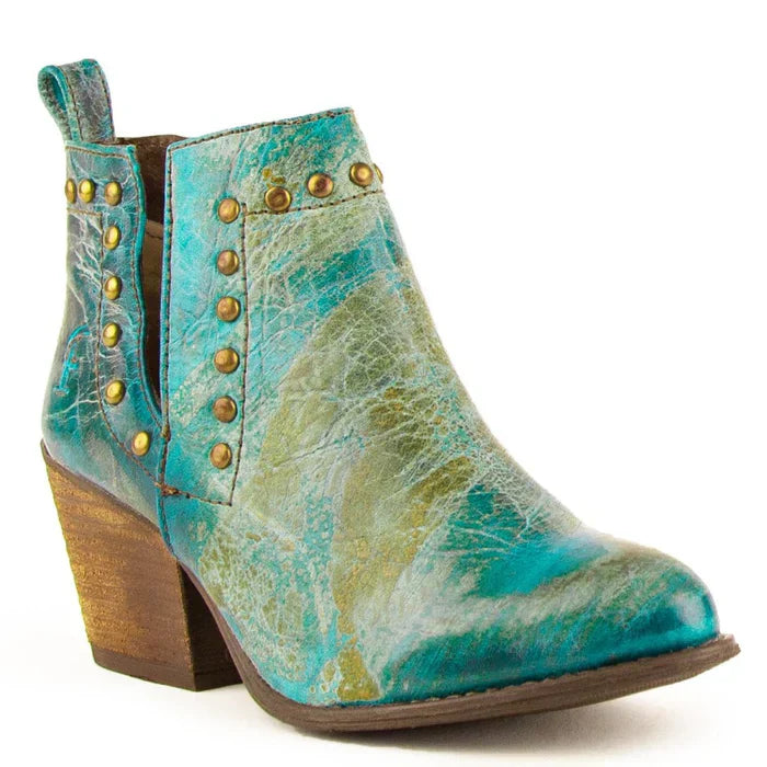 Ferrini Women's Stella Round Toe Ankle Boots Handcrafted - Turquoise 6101450 – SuitUSA