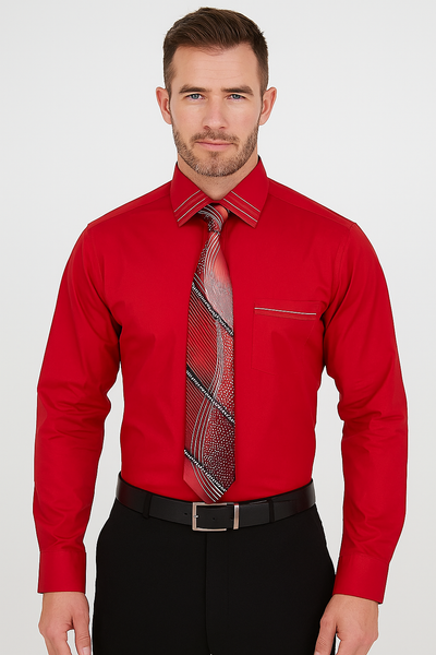 French Cuff With Tie And Handkerchief Style Multi-Color Men's Dress Shirt