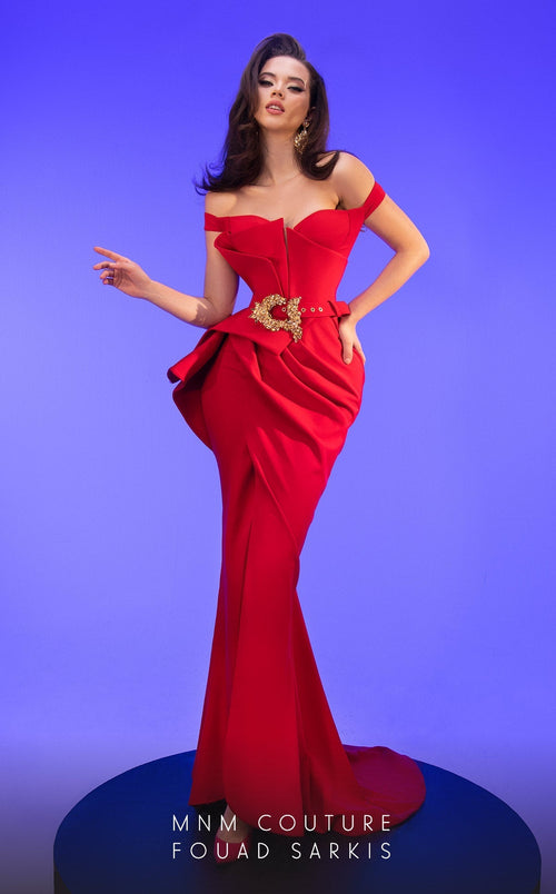 Fouad Sarkis 2650 Couture Evening Dress with Embellished Belt