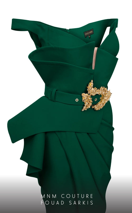 Fouad Sarkis 2650 Couture Evening Dress with Embellished Belt