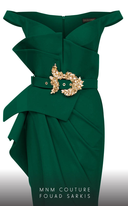Fouad Sarkis 2650 Couture Evening Dress with Embellished Belt
