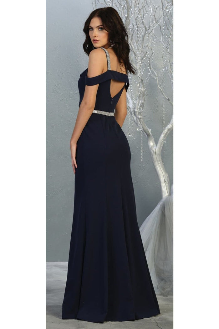 Cold Shoulder Bridesmaids Dress Fitted Formal Long Evening Gown