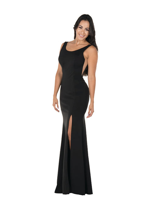Poly USA 8168 Sleeveless Simple C-Thru Sides Long Bridesmaids Dress