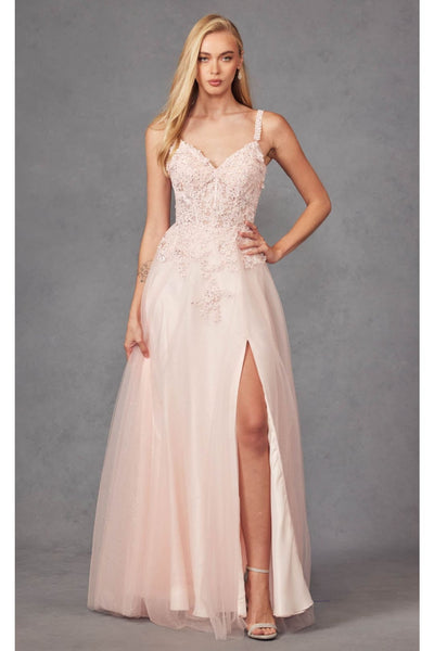 Floral Appliqué A-Line Gown by Juliet 283