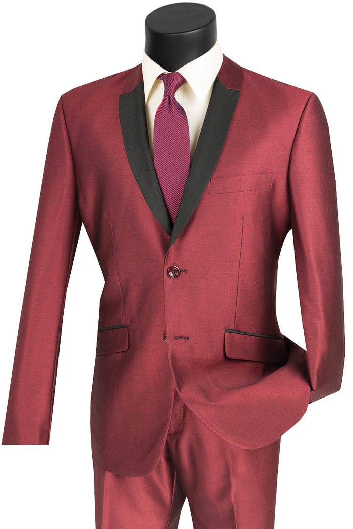 Mens Classic Contrast Notch Tuxedo in Red by Vinci