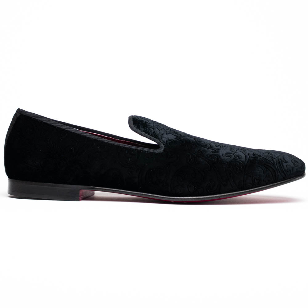 Zelli Formal II Black Velvet Loafer with Hand-Stitched Crocodile Vamp