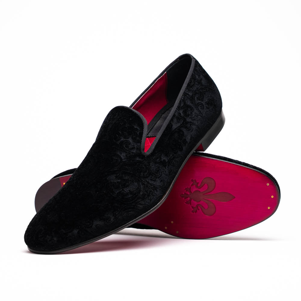 Zelli Formal II Black Velvet Loafer with Hand-Stitched Crocodile Vamp