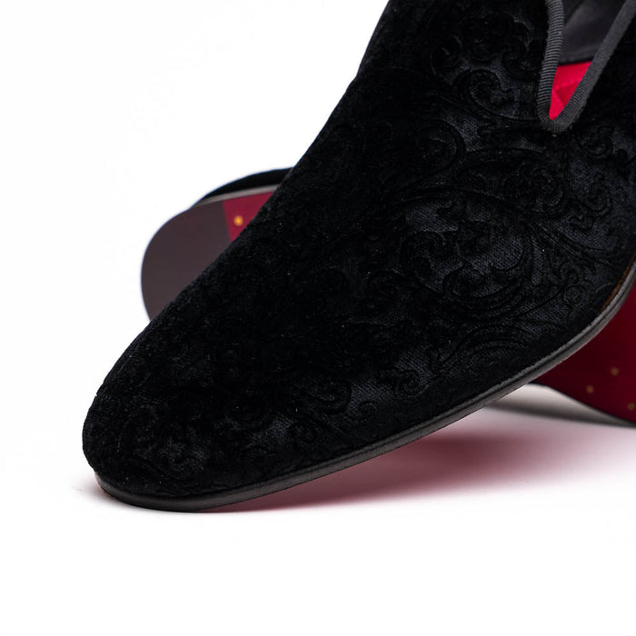 Zelli Formal II Black Velvet Loafer with Hand-Stitched Crocodile Vamp