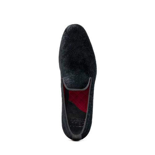 Zelli Formal II Black Velvet Loafer with Hand-Stitched Crocodile Vamp