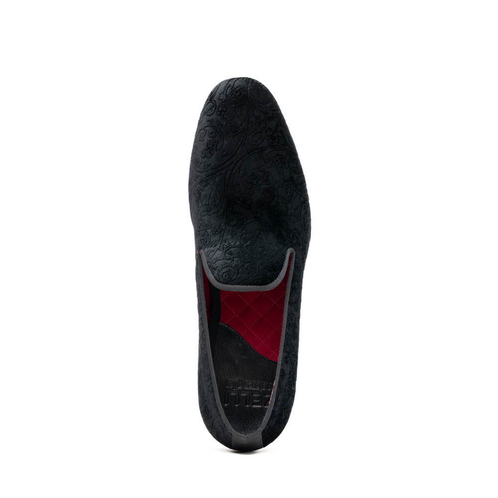 Zelli Formal II Black Velvet Loafer with Hand-Stitched Crocodile Vamp