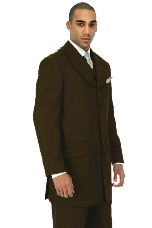 Fortino Landi Brown Vested Church Zoot Suit: Mens Long Fashion - Elegant Mensattire