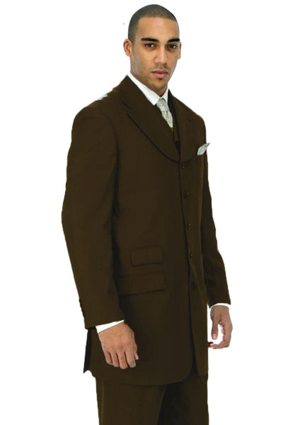 Fortino Landi Brown Vested Church Zoot Suit: Mens Long Fashion - Elegant Mensattire