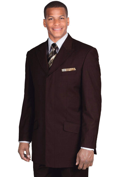 Fortino Landi Men's Brown, Hidden Button French Front Wide Peak Lapel Suit - Elegant Mensattire