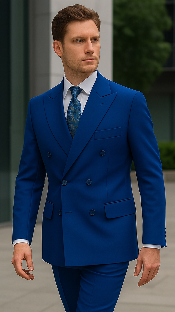 Fortino Landi Men's Classic-Fit Royal Blue Poplin Double-Breasted Suit