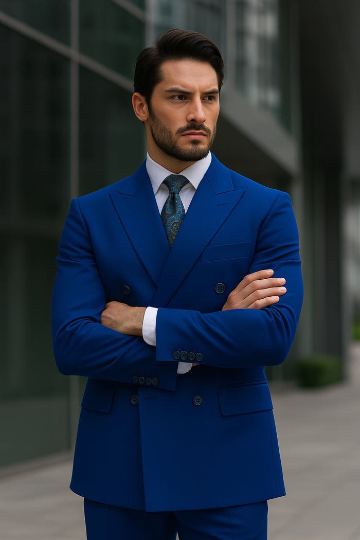 Fortino Landi Men's Classic-Fit Royal Blue Poplin Double-Breasted Suit