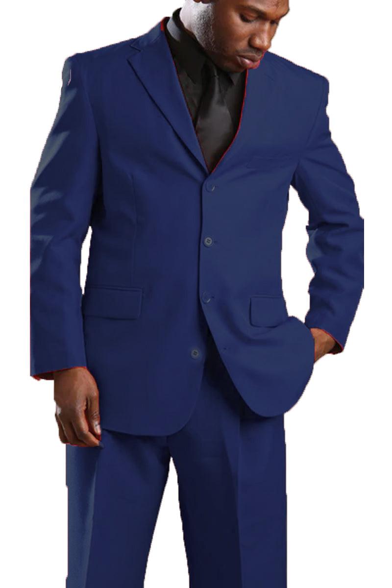 "Fortino Landi Mens Classic Navy Poplin 4-Button Suit." - USA Men's Outlet – SuitUSA