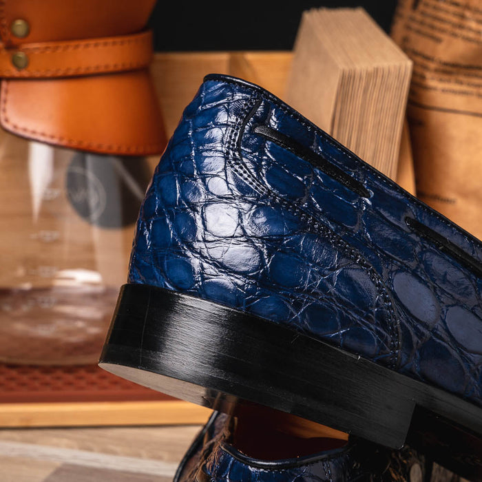 Zelli Franco Genuine Caiman Crocodile Tassel Loafers in Navy