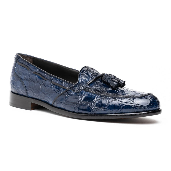 Zelli Franco Genuine Caiman Crocodile Tassel Loafers in Navy