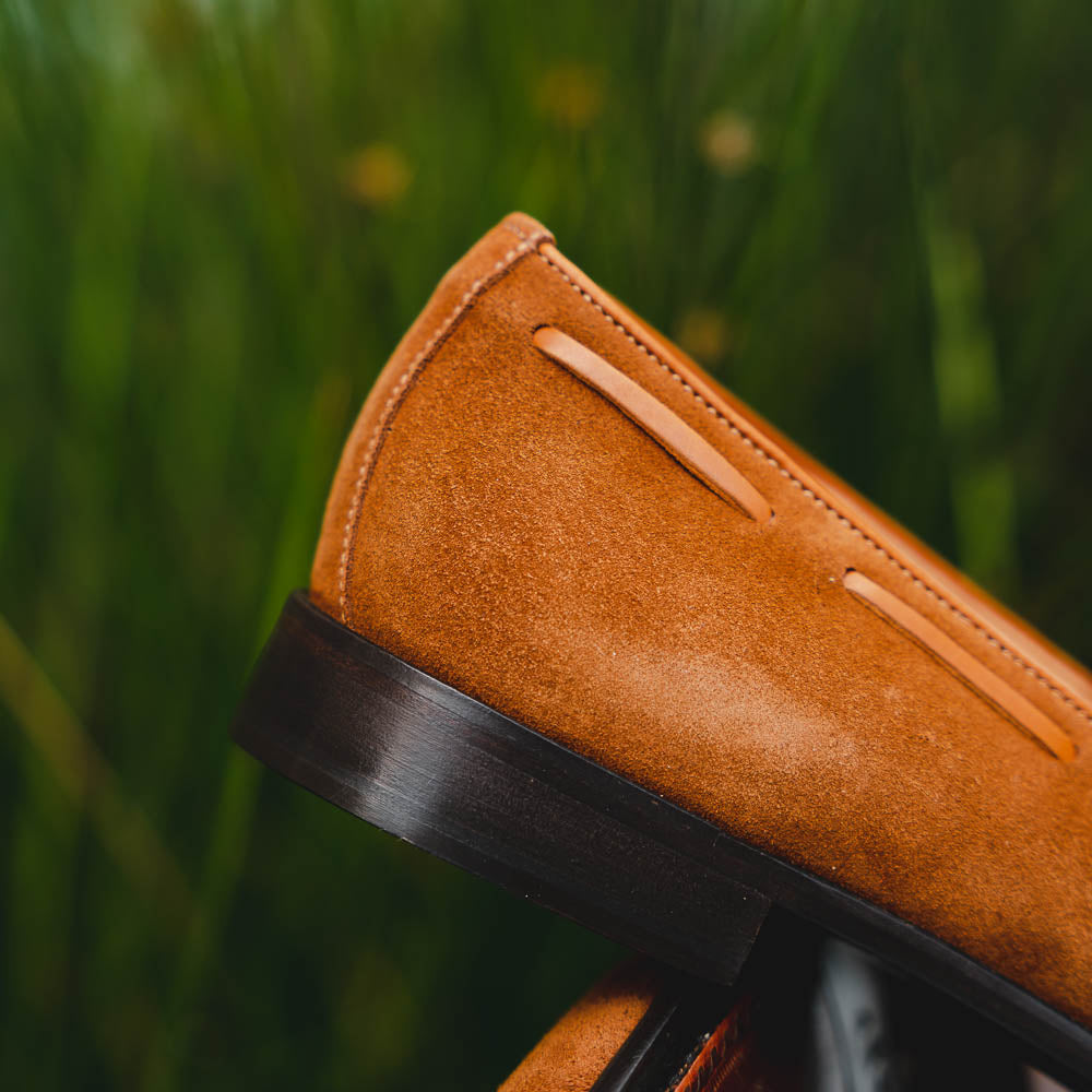 Zelli Franco Suede Tassel Loafers with Classic Apron Toe in Tobacco