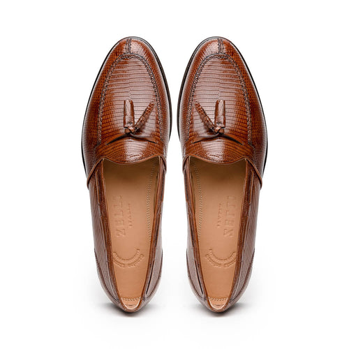 Zelli Franco Cognac Lizard Tassel Loafer with Classic Apron Toe
