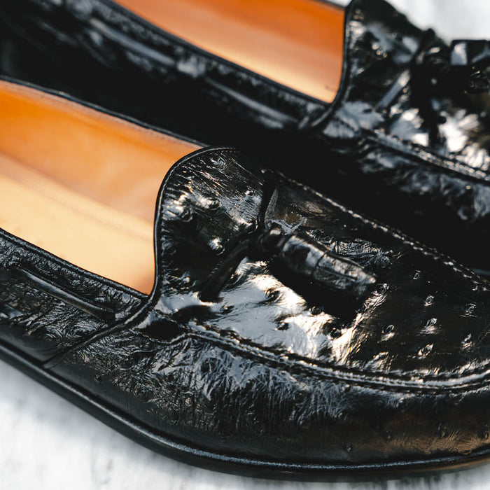 Zelli Franco Genuine Ostrich Quill Tassel Loafers in Black