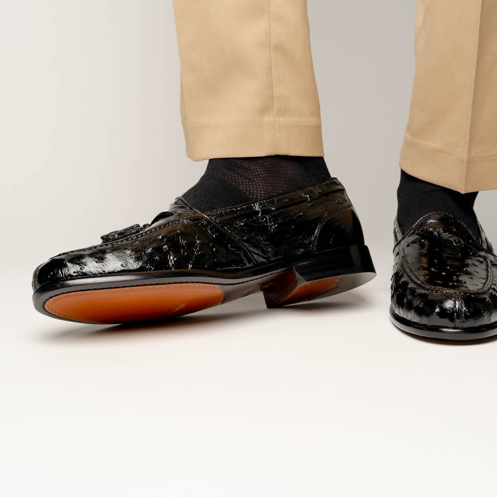 Zelli Franco Genuine Ostrich Quill Tassel Loafers in Black