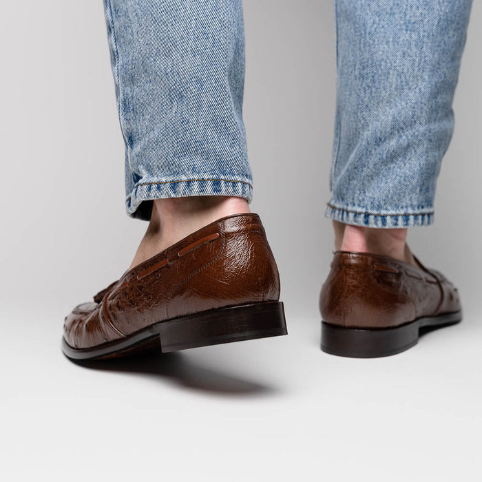 Zelli Franco Classic Ostrich Quill Tassel Loafers in Brown