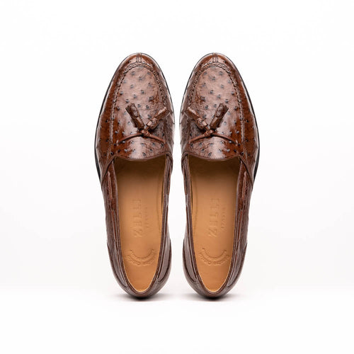 Zelli Franco Classic Ostrich Quill Tassel Loafers in Brown