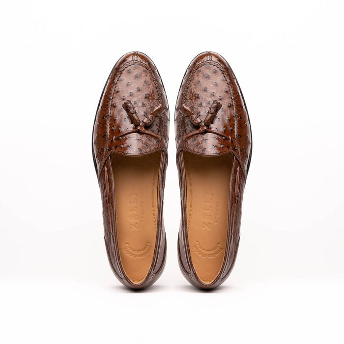 Zelli Franco Classic Ostrich Quill Tassel Loafers in Brown