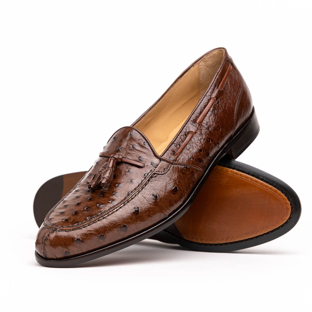 Zelli Franco Classic Ostrich Quill Tassel Loafers in Brown