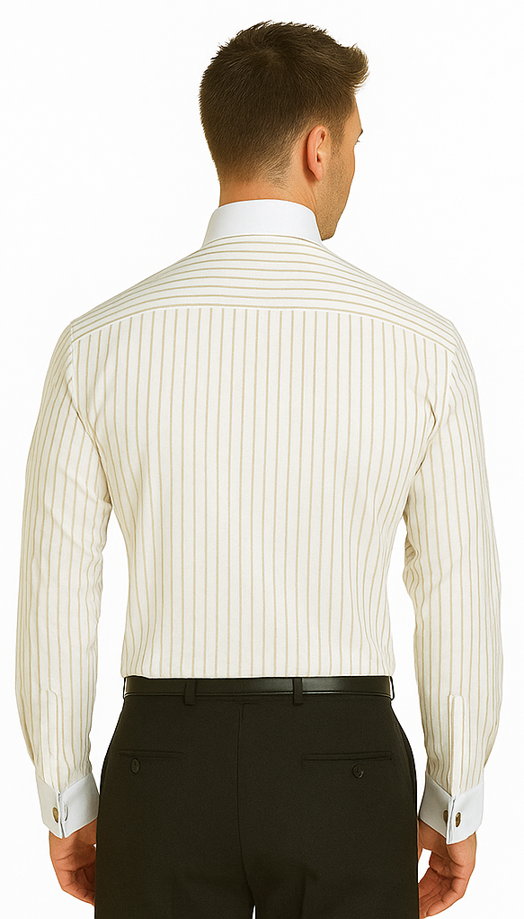 French Cuff Stylish Striped Formal Spread Collar Set Style White Collar Two Toned Contrast Multi-Color Men's Dress Shirt