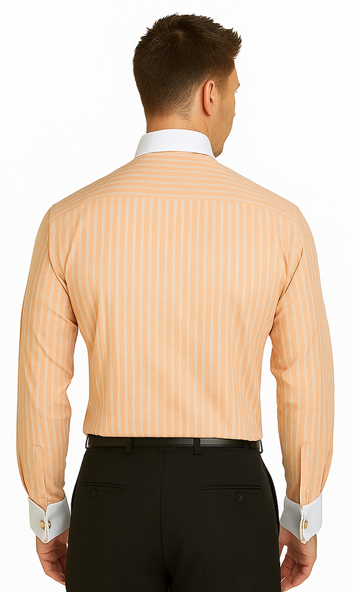 French Cuff Stylish Striped Formal Spread Collar Set Style White Collar Two Toned Contrast Multi-Color Men's Dress Shirt