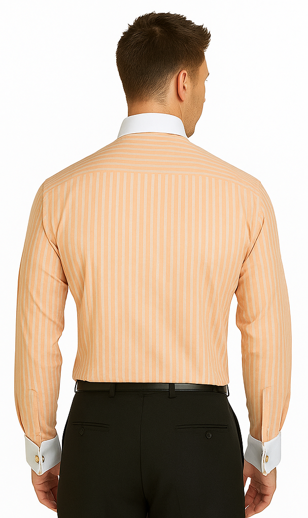 French Cuff Stylish Striped Formal Spread Collar Set Style White Collar Two Toned Contrast Multi-Color Men's Dress Shirt