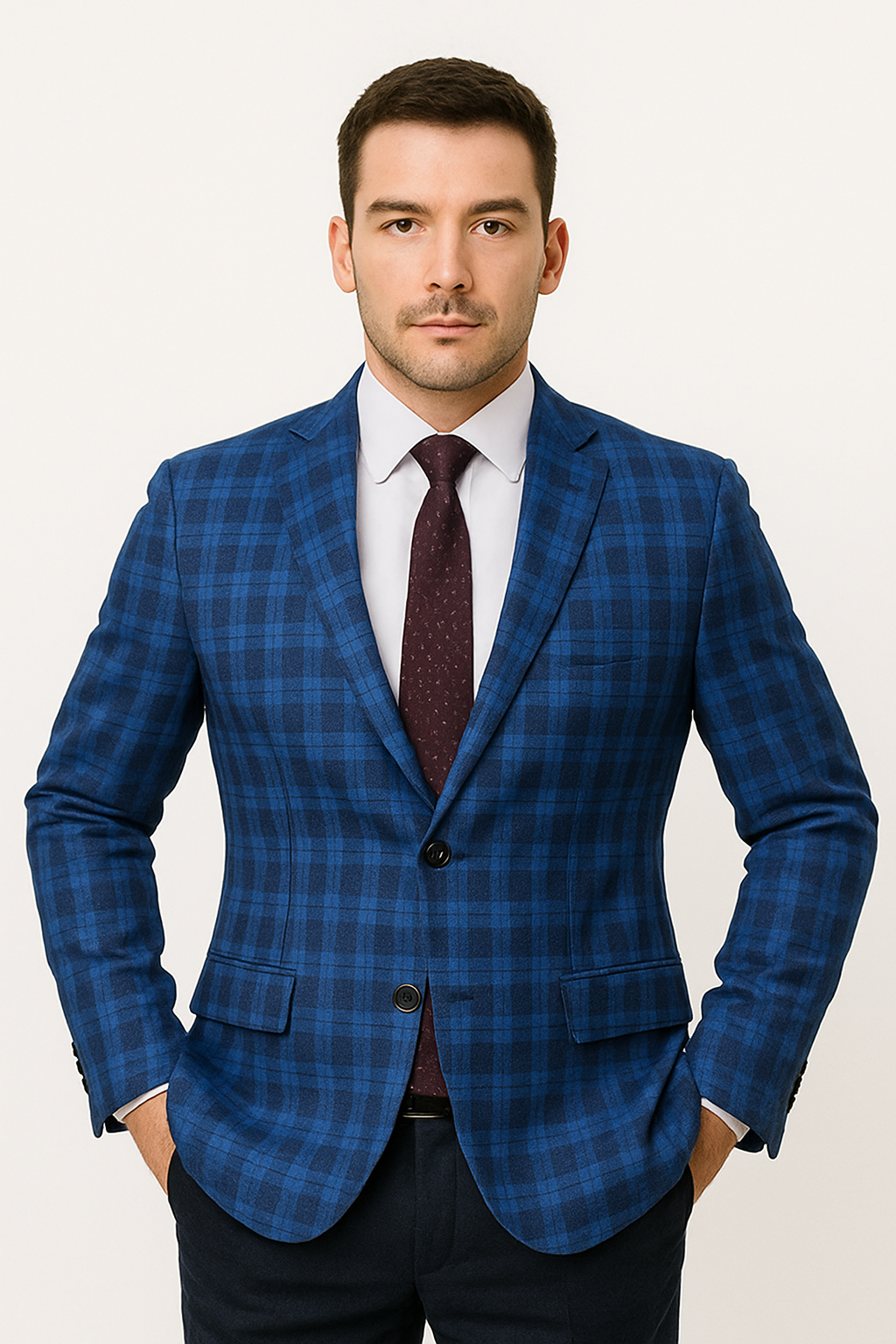 Royal and Navy Plaid Slim Fit Blazer