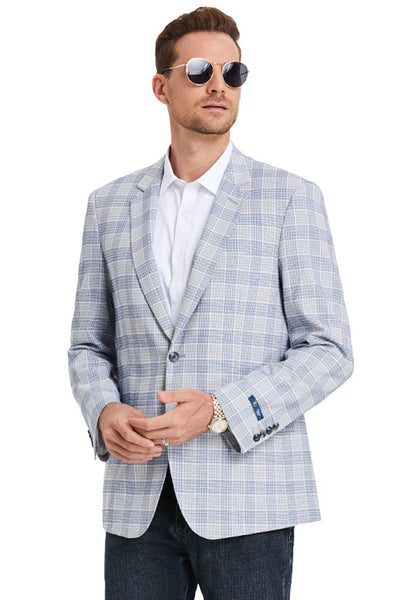 Men's Two Button Glen Plaid Sports Coat in Blue & Grey