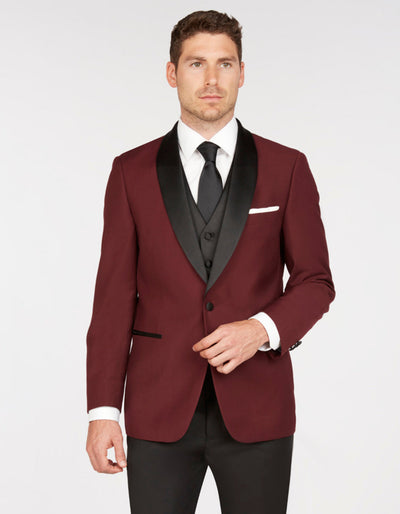 Maroon Prom Suit - Maroon Prom Tuxedo Suits - Maroon Wedding Tuxedo Mens Vested One Button Shawl Lapel Prom Tuxedo in Burgundy