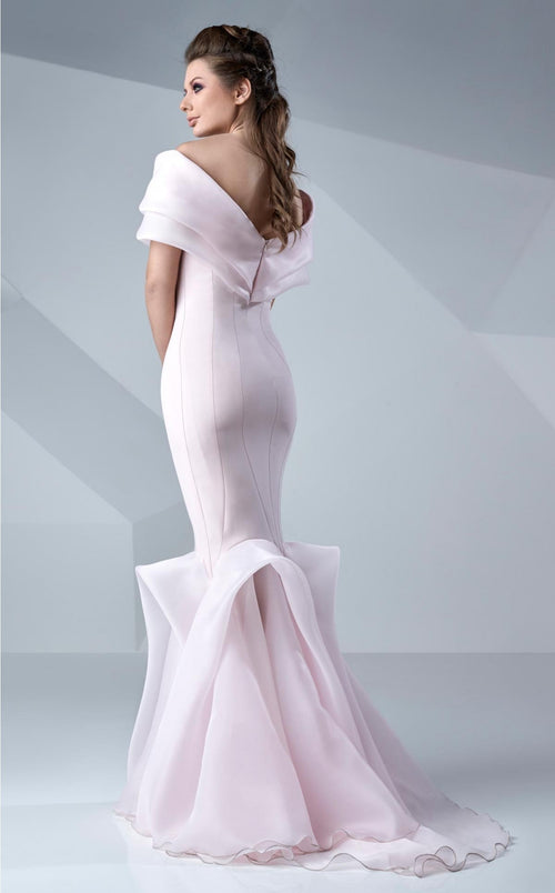 Gaby Charbachy G0620 Off-Shoulder Ruffled Evening Gown in Black by MNM Couture