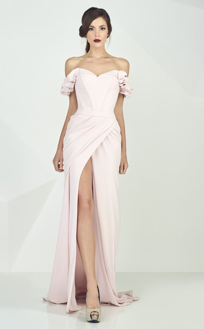 Gaby Charbachy G0665 Off-Shoulder Ruffled Corset Evening Gown